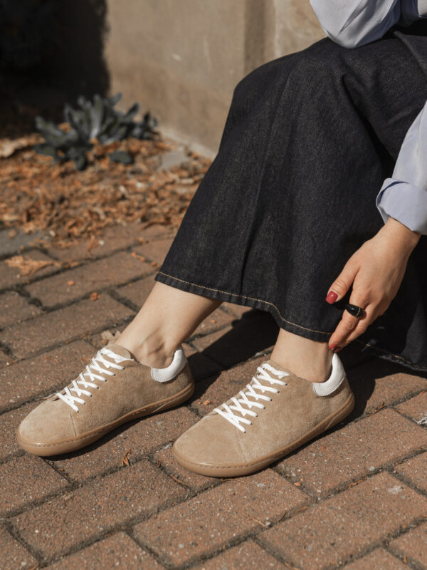 Półbuty barefoot damskie Flor – beżowy welur