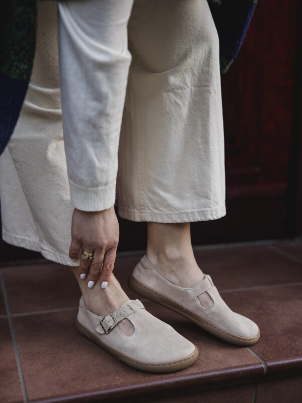 Półbuty barefoot damskie Marie – beżowy welur | Apavo Barefoot